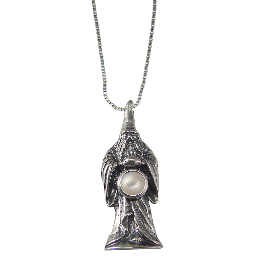 Sterling Silver Wizard of Olde Pendant With Cultured Freshwater Pearl Magic Orb